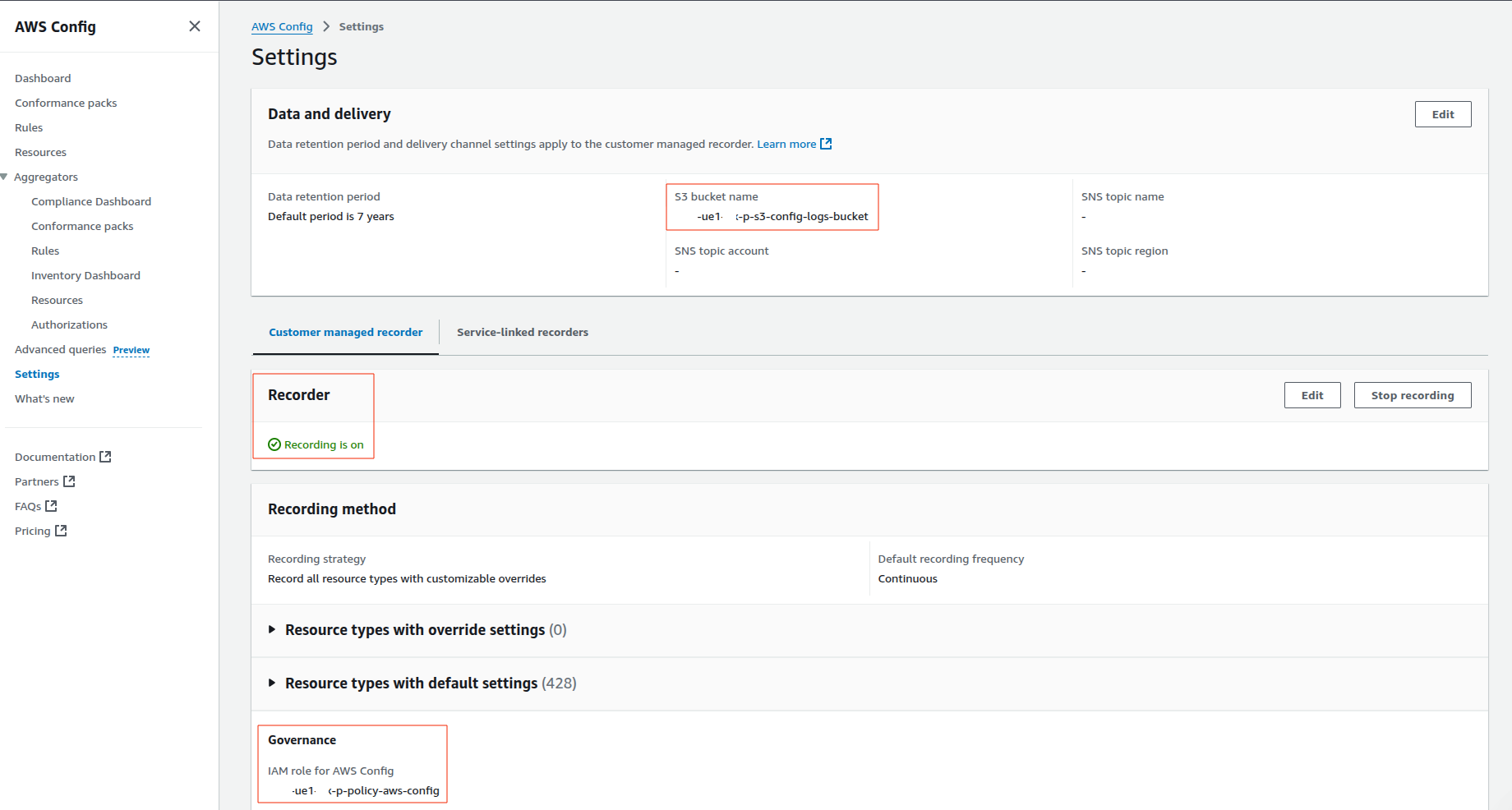 AWS Config Dashboard Showing Active Recorder